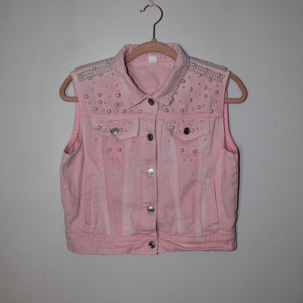 Pearl beaded denim vest